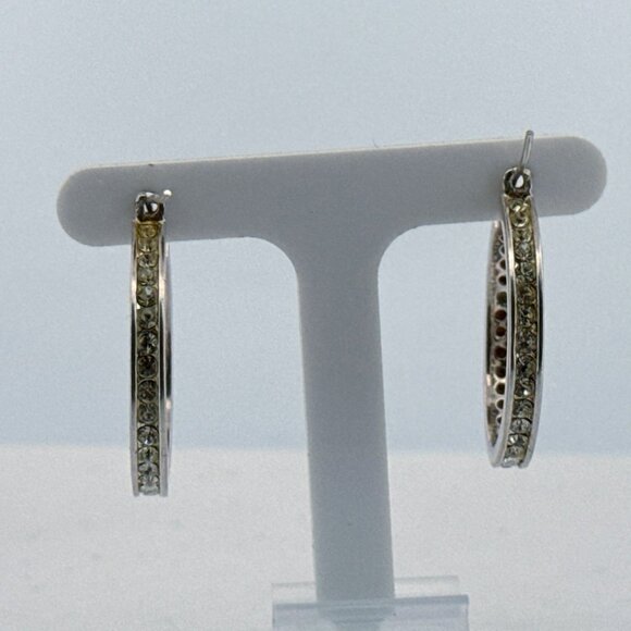 Estate Vintage 925 Sterling Silver CZ Hoop Earrings, 1.13", 7g, Marked - Picture 3 of 9